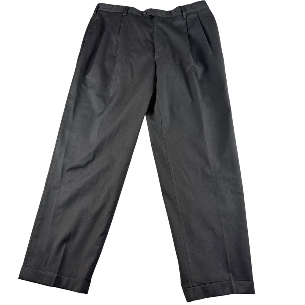 Jos A Bank Signature Collection Mens Black Pleated Cuffed Dress Pants 36x30